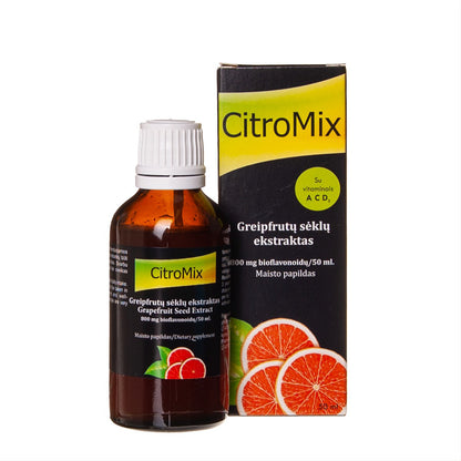 CITROMIX maisto papildas – greipfrutų sėklų ekstraktas su vitaminais A, C, D3, 50 ml
