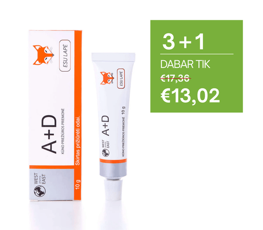 3 perki 1 nemokamai, A+D kremas, ESU LAPĖ , 10 g