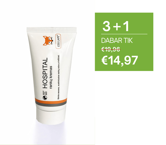 3 perki 1 nemokamai, Rankų kremas HOSPITAL,ESU LAPĖ , 50 g