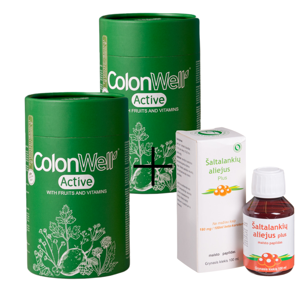 2 vnt. Colonwell Active (su vaisiais ir vitaminais) 350 g. + DOVANA šaltalankių aliejus